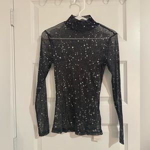Mango Pop Black See-Through Top With Silver Stars